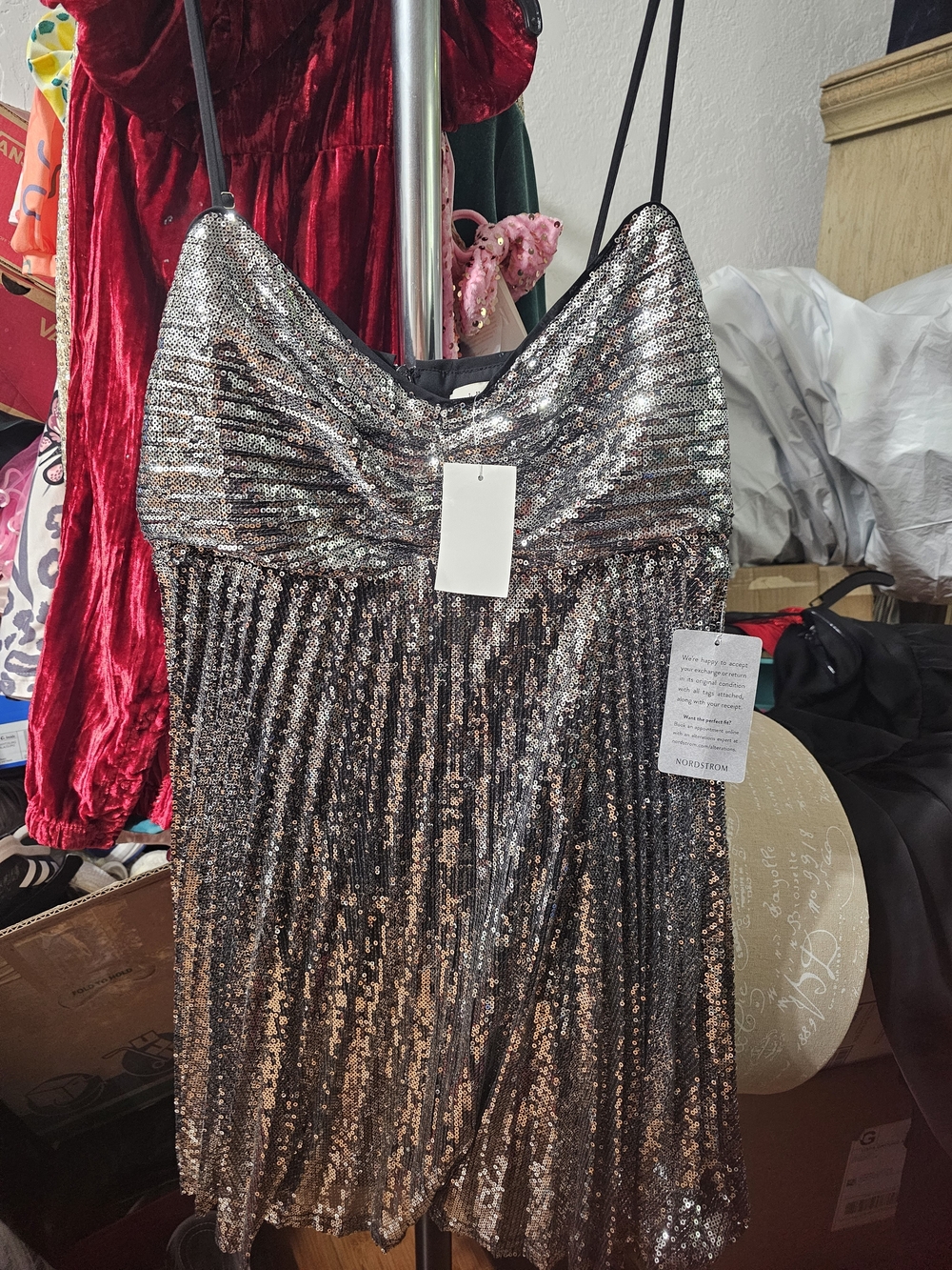 Lush Strapless Sequin Party Dress in Silver